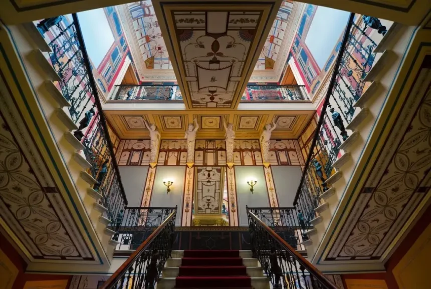 Painted main staircase inside the Achilleion Palace, Corfu