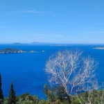 Deep blue sea and offshore islets off the north coast of Corfu